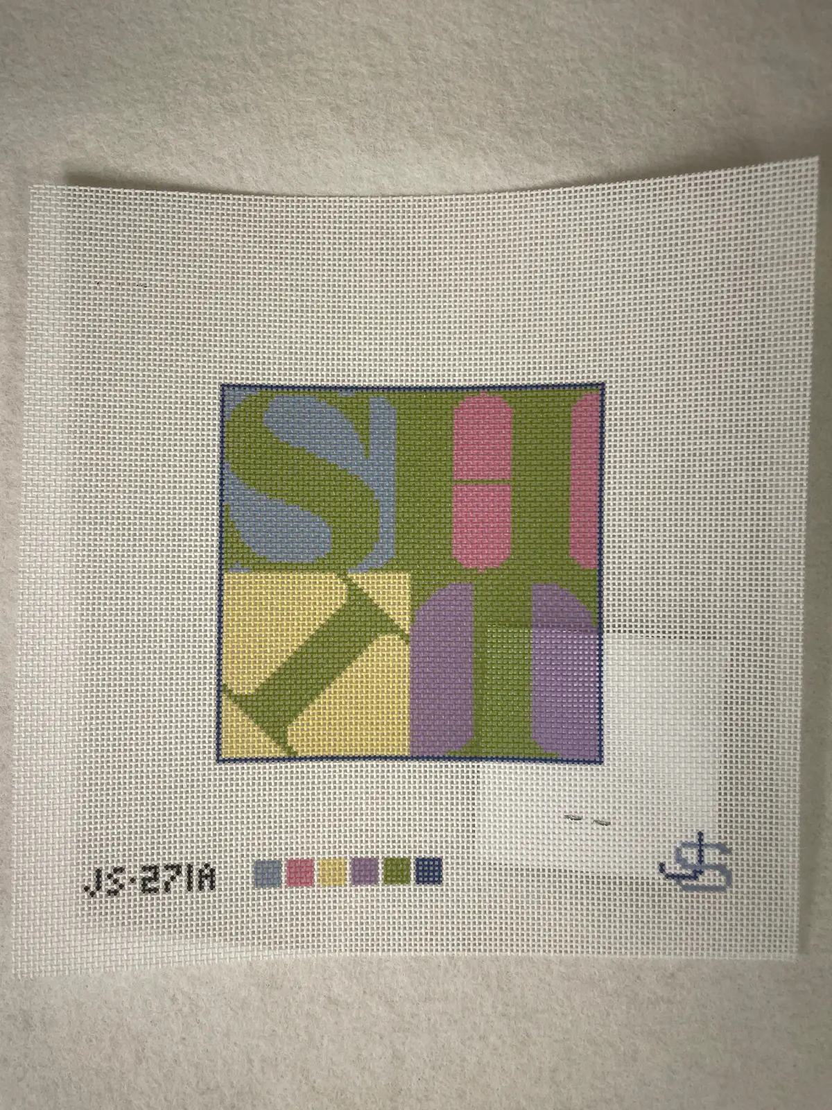 * Jeni Sandberg Js271a Shit 4 Inch Square Needlepoint Coaster Pastel Colors 1