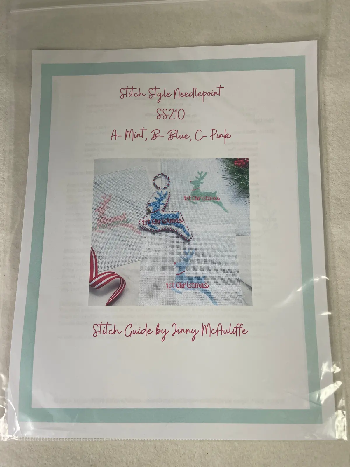 * Stitch Style Ss210b First Christmas Reindeer- Blue And Red- Stitch Guide By Jinny Mcauliffe 1