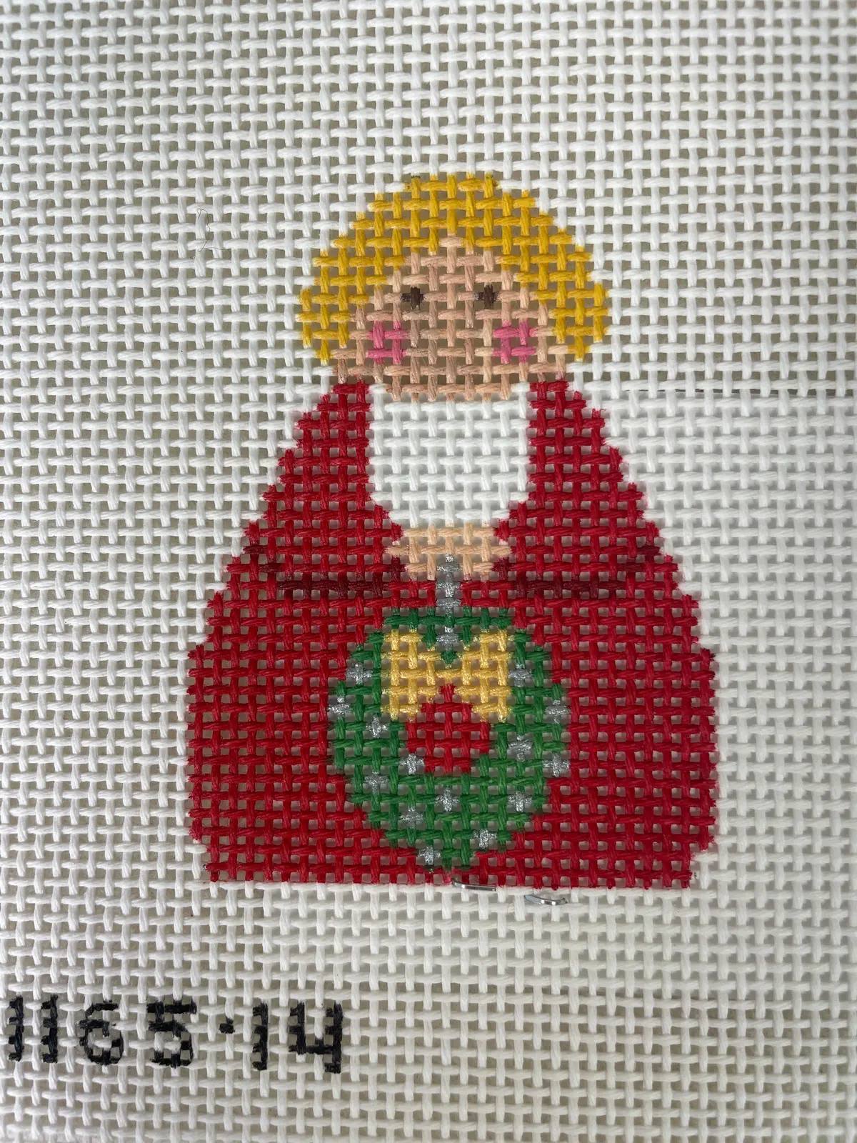 Stitch It's Si165-14 Red Angel With Green Wreath And Gold Bow 1