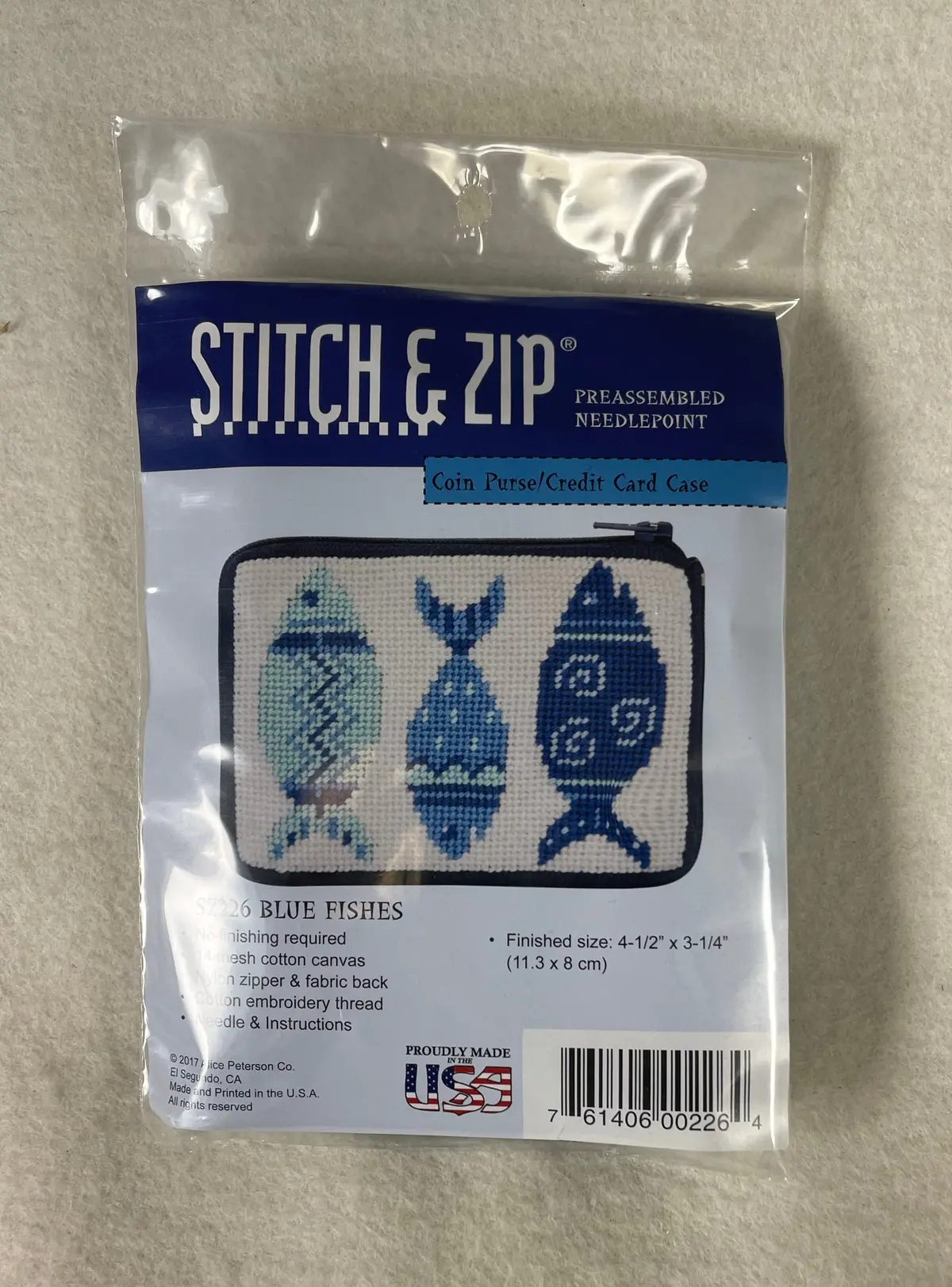 Alice Peterson Sz226 Stitch And Zip Blue Fishes Coin Purse 1