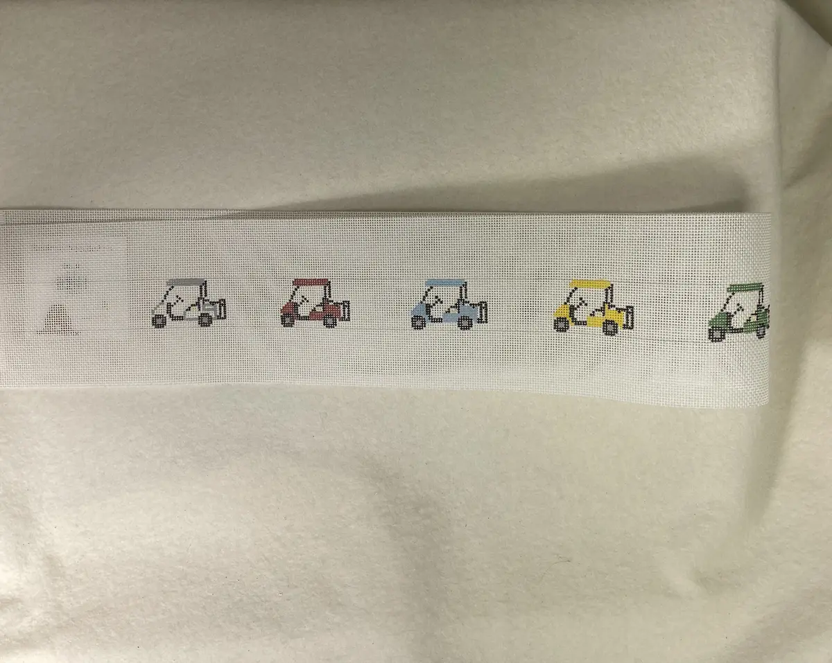 *Elm Tree Needlepoint Designs B246 Colorful Golf Carts Belt 1