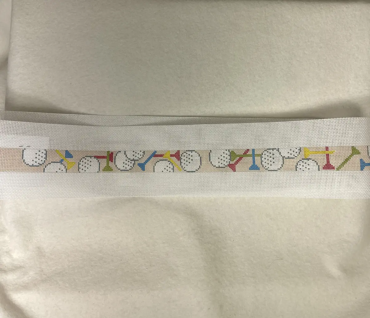 *Elm Tree Needlepoint Designs B498b Golf Balls And Tee's On 16Ct Belt- Bright Colors 1