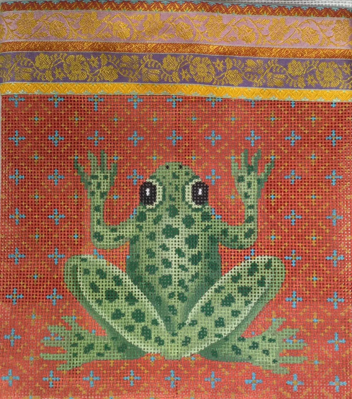 Jp Needlepoint P 038 Frog & Flowers Purse 1