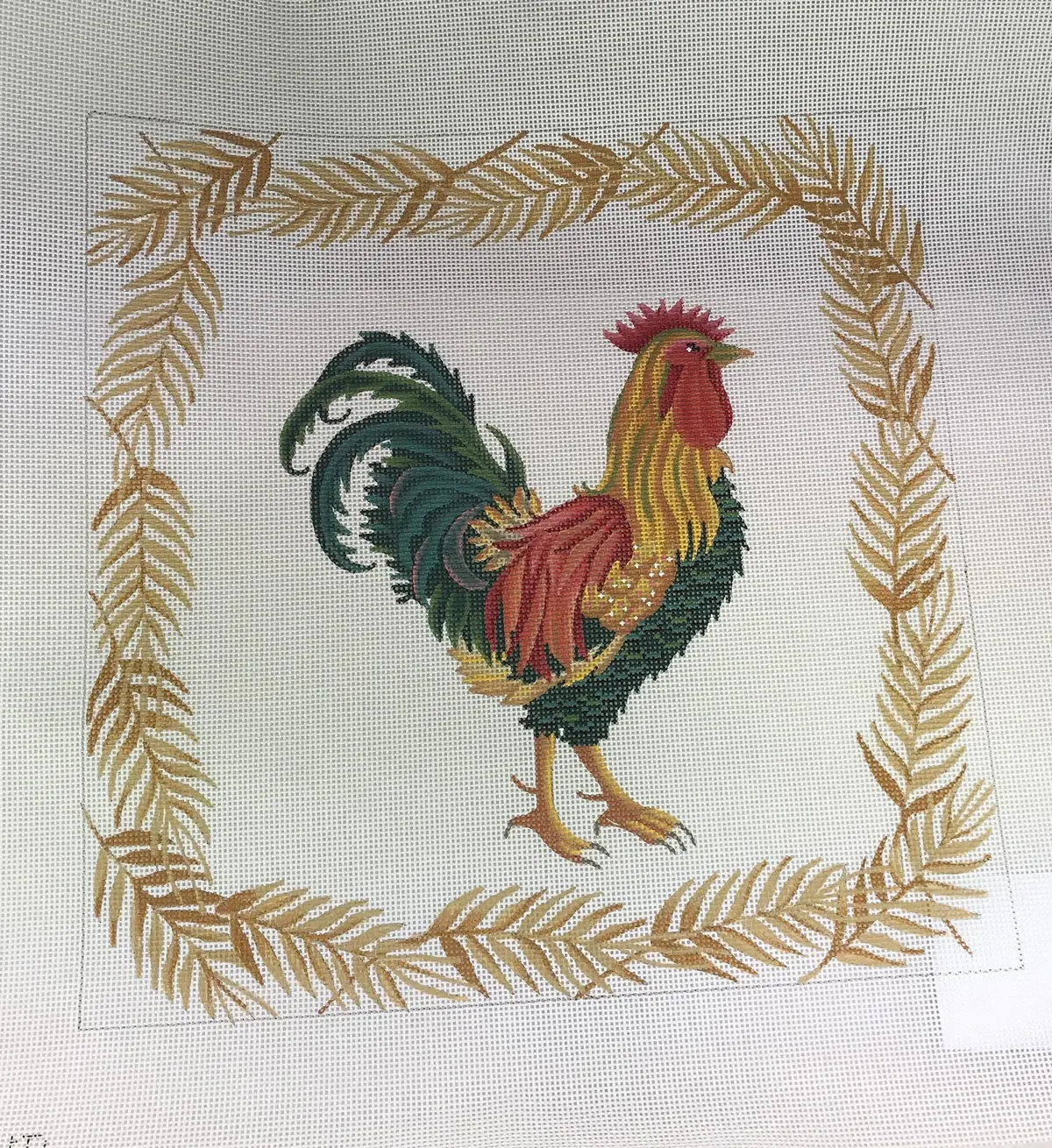 * Jp Needlepoint B 097 Green & Red Rooster 1