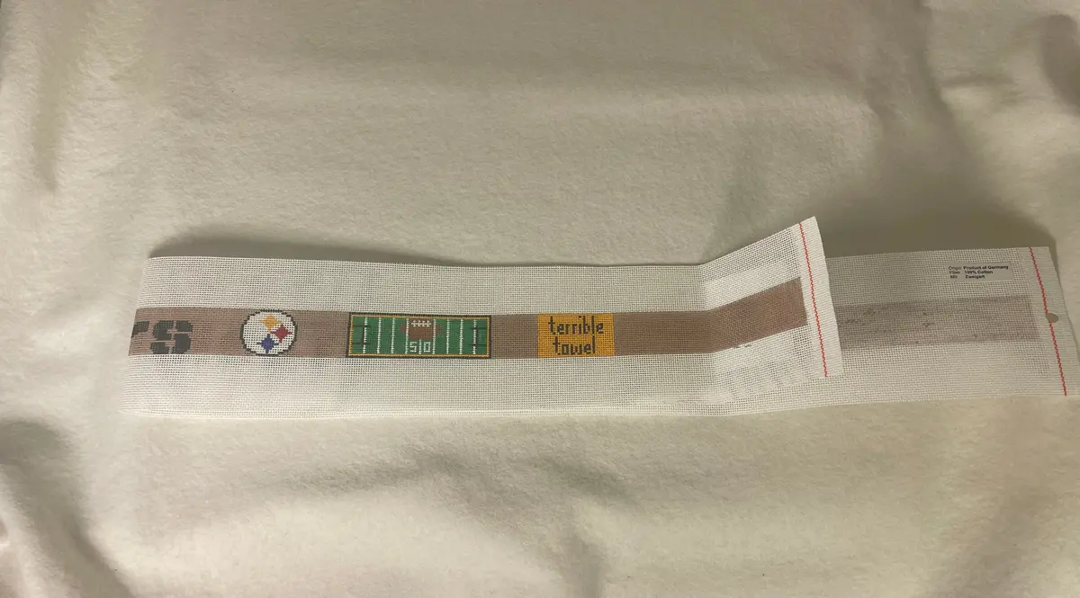 *Elm Tree Needlepoint Designs B536 Steelers With Terrible Towel Belt- Tan 1