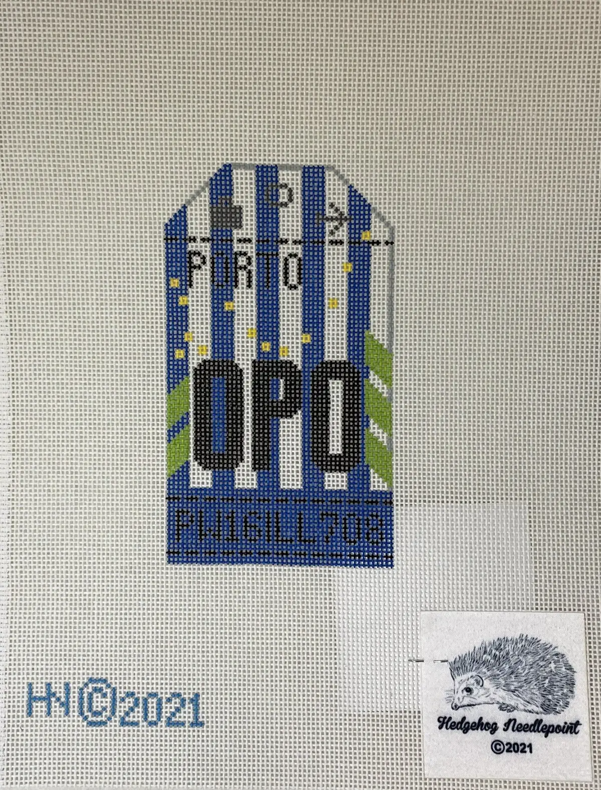 * Hedgehog Needlepoint Porto Travel Tag 1