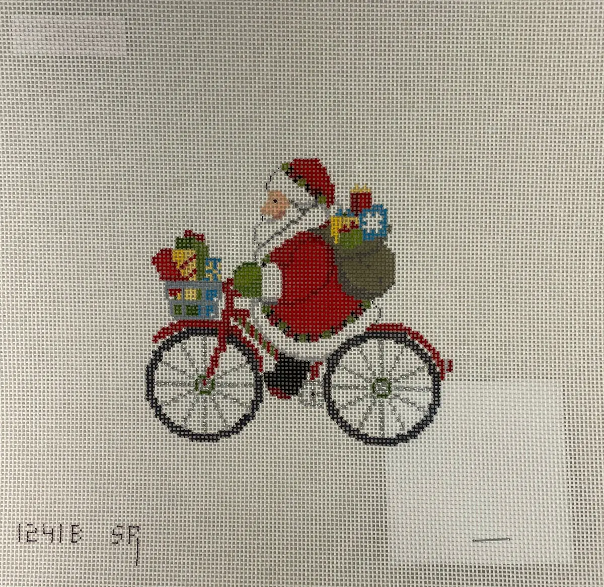 * Susan Roberts Needlepoint 1241B Biking Santa- 18M 1