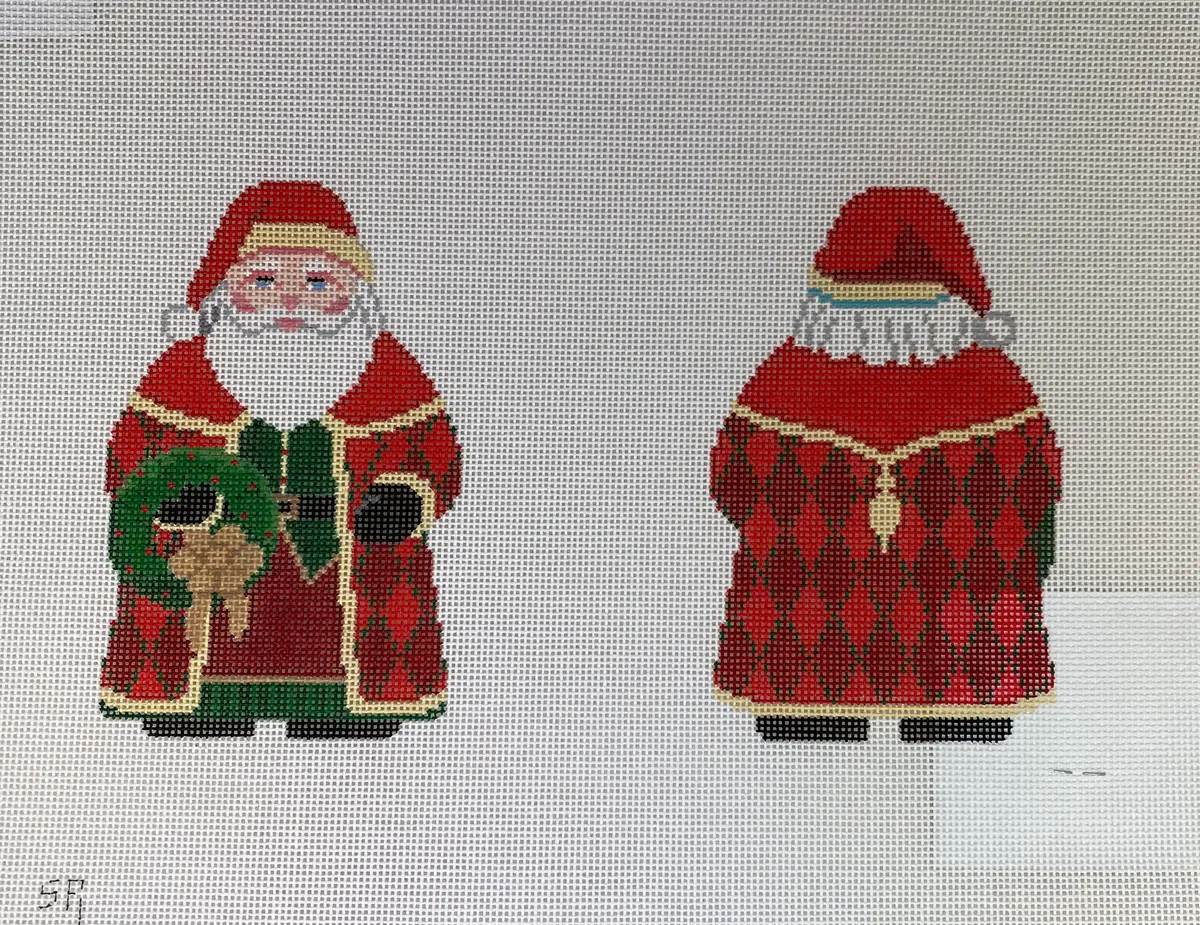 Susan Roberts Needlepoint 1239 Santa With Wreath - 2 Sided 1