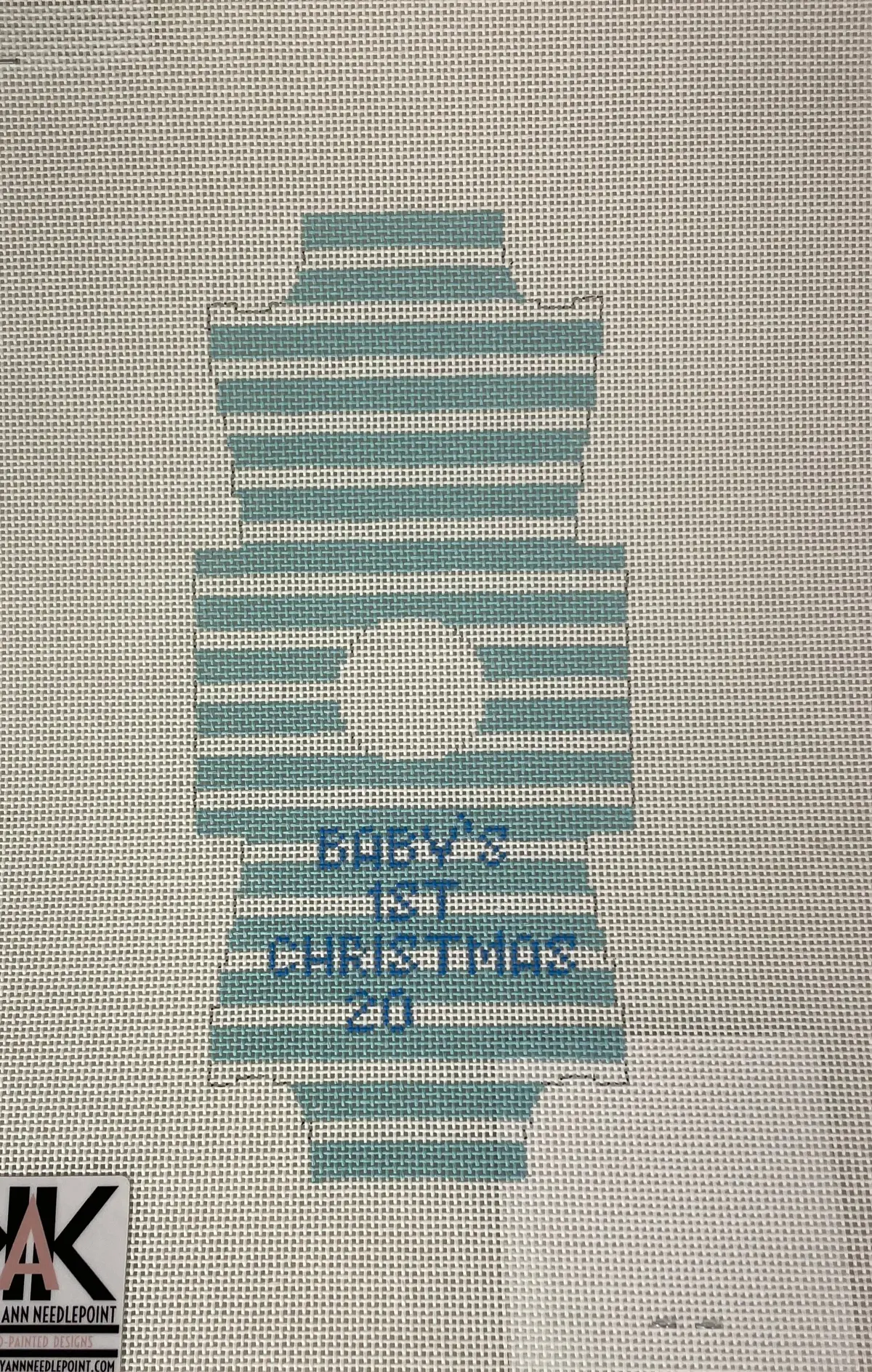 * Kimberly Ann Bfc-06 Baby's First Christmas- Baby Blue Stripes Onsie 1