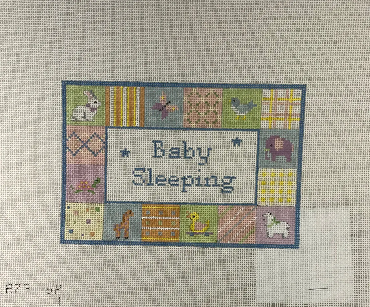 * Susan Roberts Needlepoint 0873 Patches "Baby Sleeping" Sign 18M 1