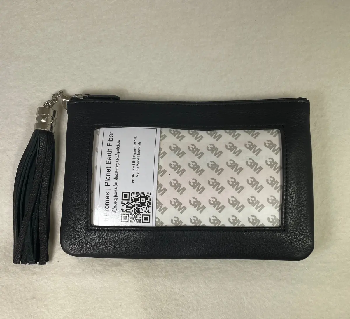 Planet Earth Lamb Skin Pouch With Tassel / Black 1