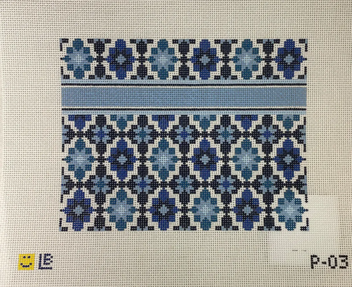* Lauren Bloch Designs P03 Portuguese Tiles Clutch- Blue 1