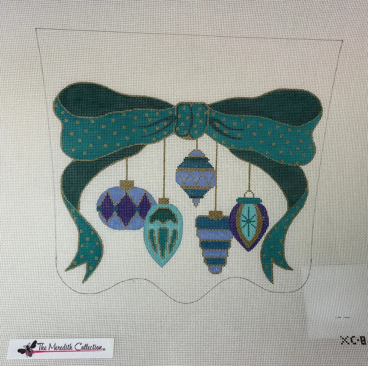 * Meredith Collection Xc-8 Ornaments With Teal Bow Stocking Cuff 1