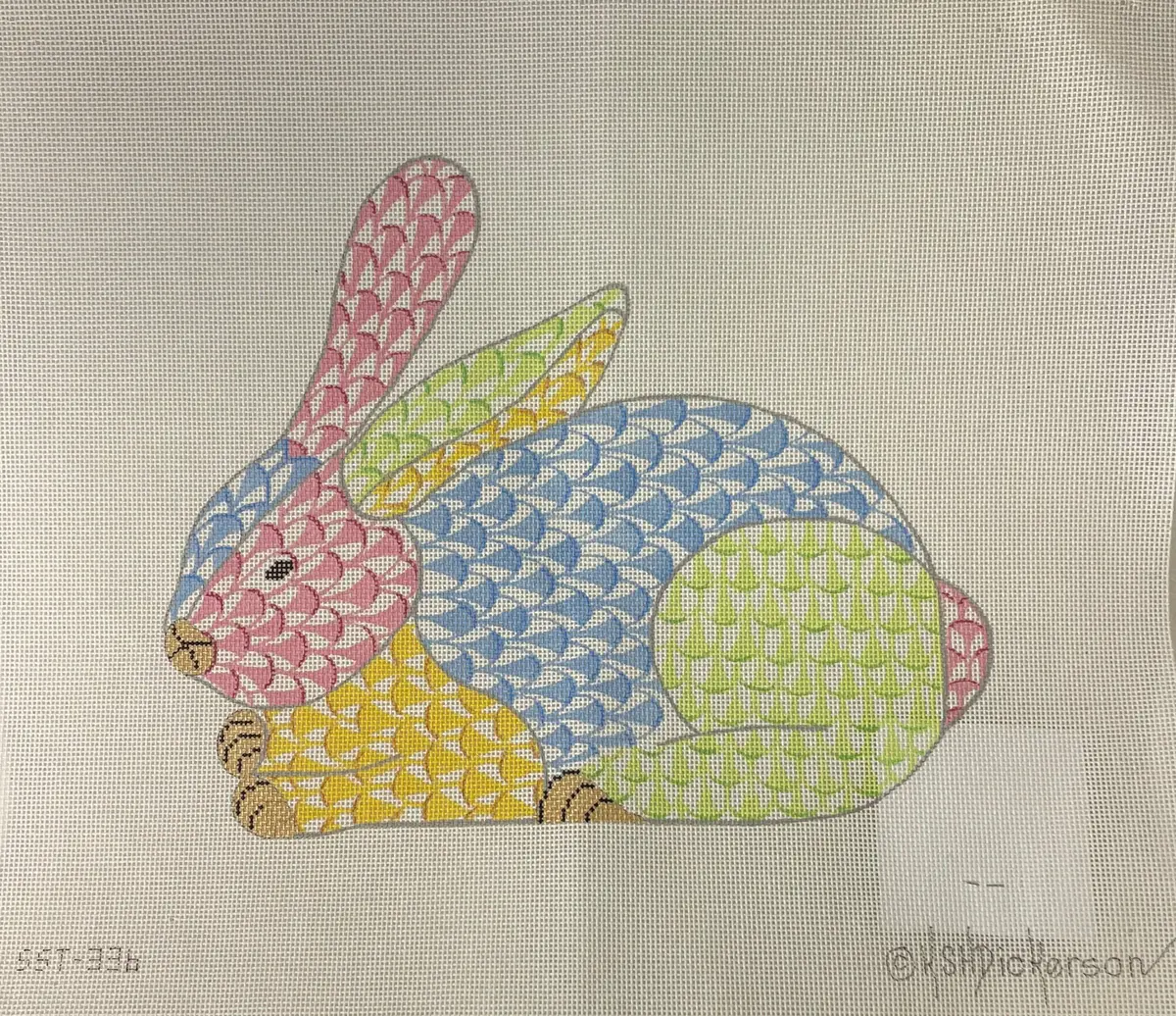 * Kate Dickerson Sst-336 Patchwork Fishnet Sitting Bunny 1