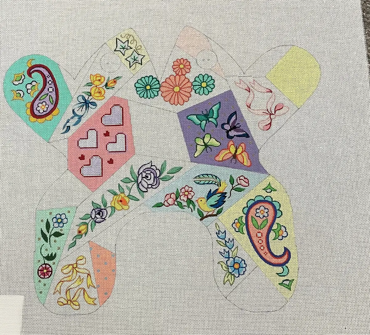 * Sale / Cbk Needlepoint M136 Pastel Crazy Patch Frog 1