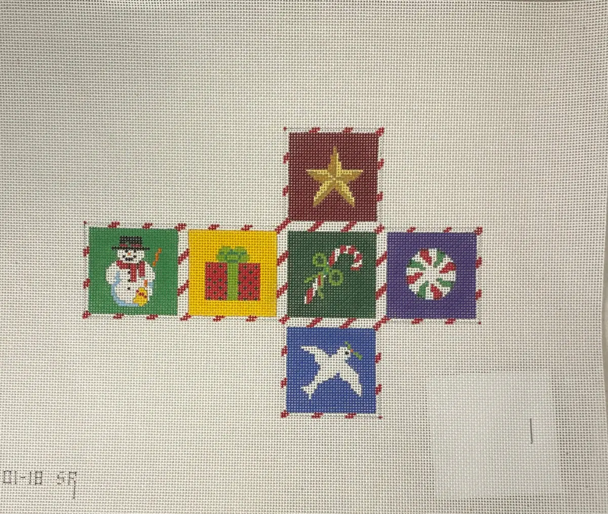 * Susan Roberts Needlepoint 0201 Christmas Times Cube Ornament 1