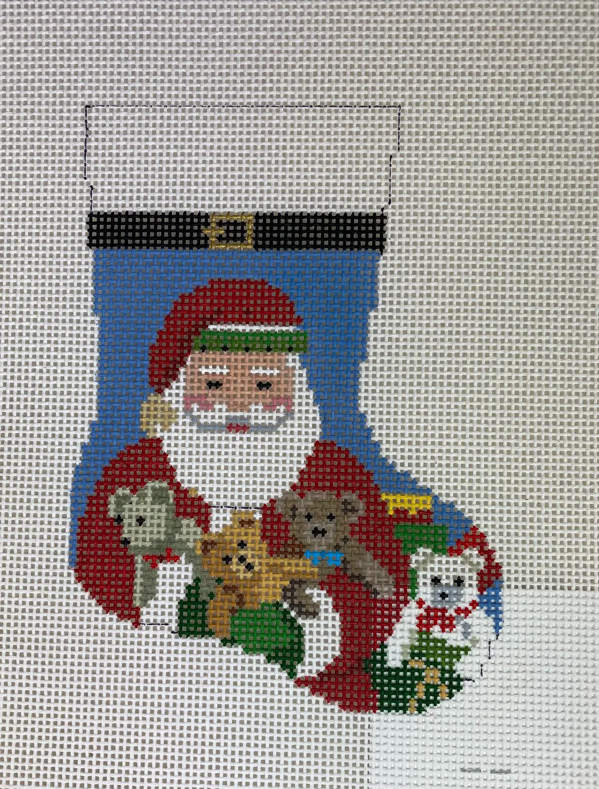 Susan Roberts Needlepoint 5456 Teddy Santa Mini Stocking 1