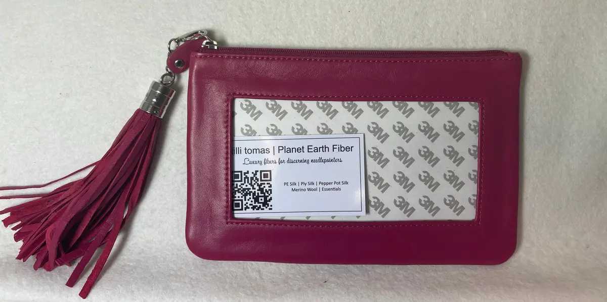 Planet Earth Lamb Skin Pouch With Tassel / Hot Pink 1