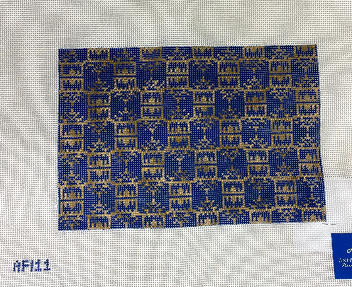 * Anne Fisher Needlepoint Navy/Gold Clutch 1