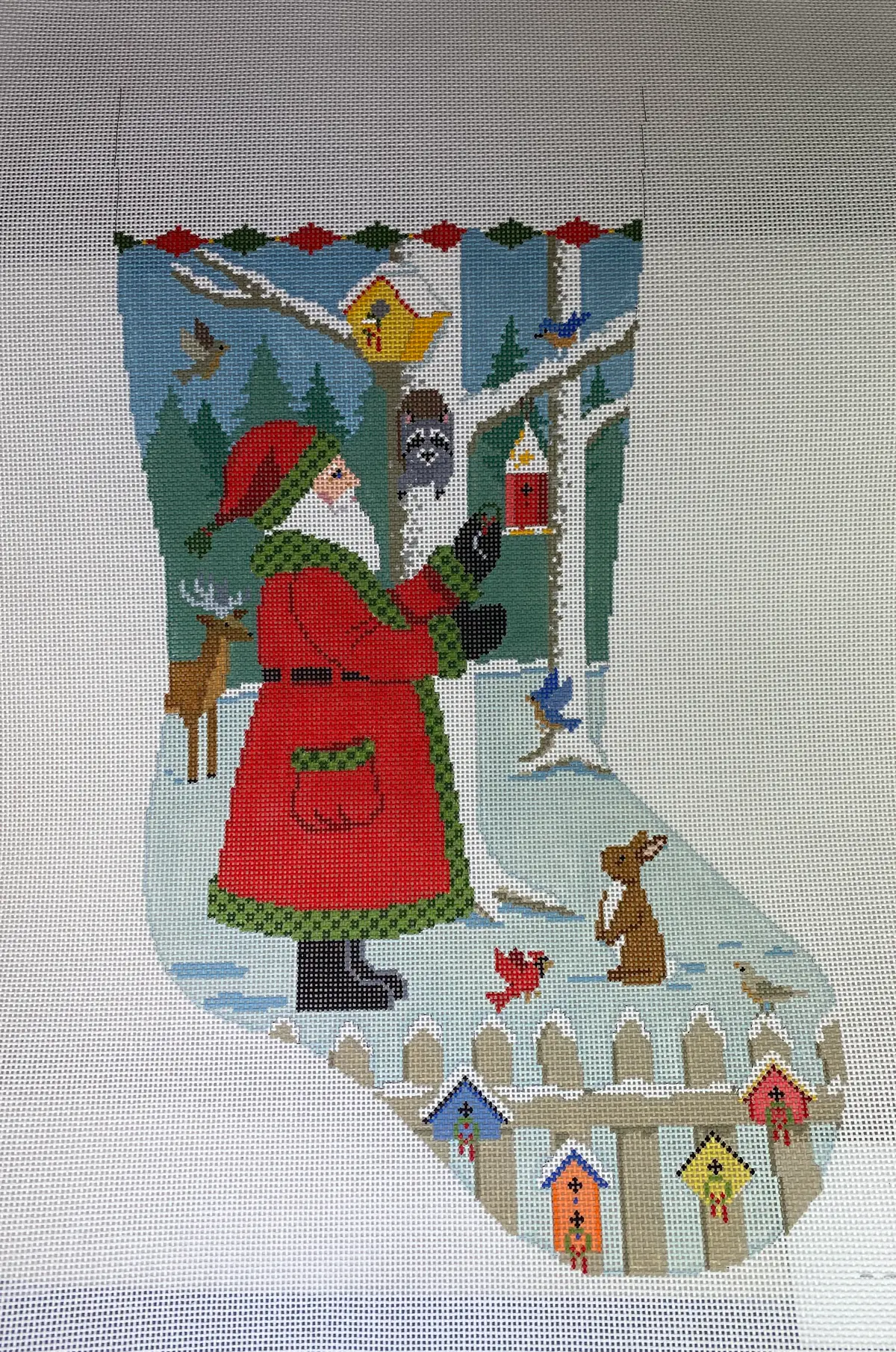 Susan Roberts Needlepoint 3247 Santa With Birdhouses Stocking- 13 Mesh 1