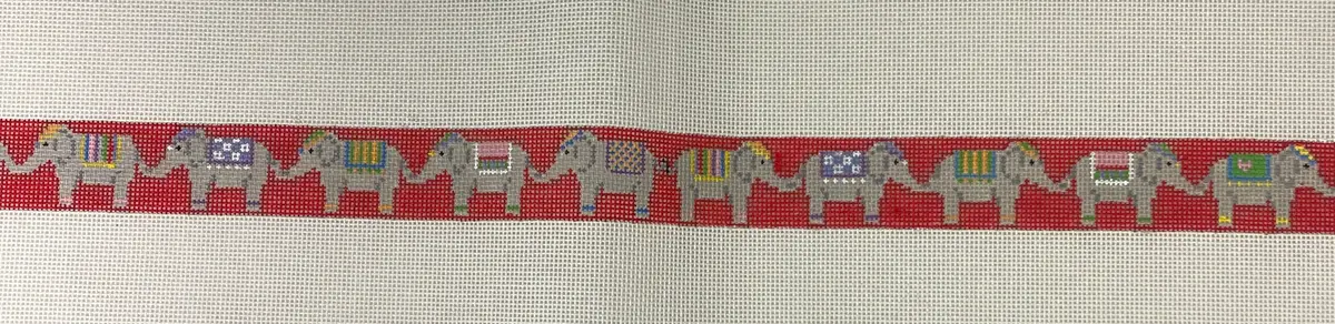 * Susan Roberts Needlepoint 3569 Elephant Parade On Red Belt- 18M 1