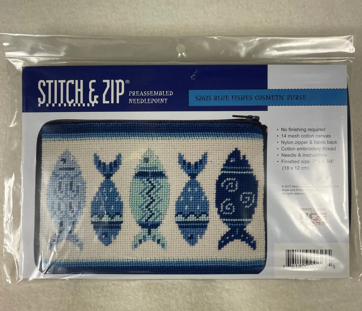 Alice Peterson Stitch And Zip Sz625 Blue Fishes Cosmetic 1