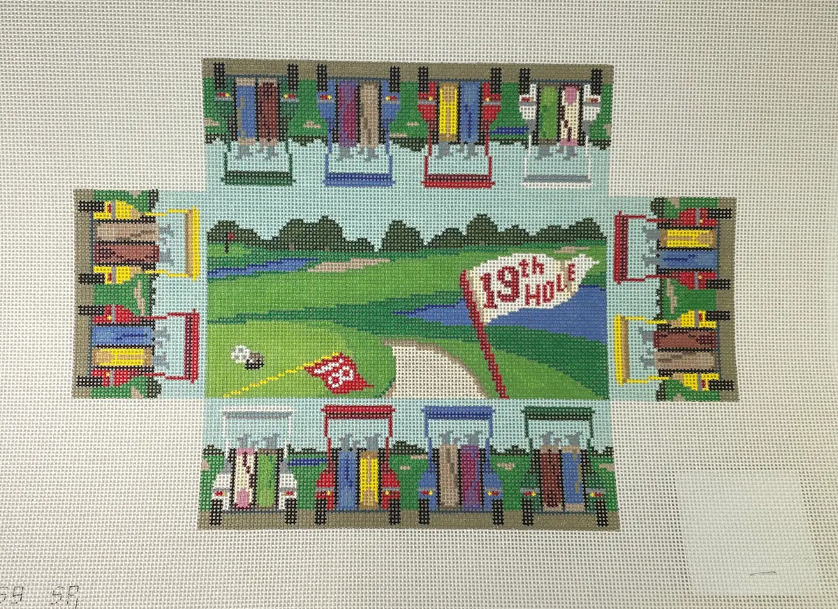 * Susan Roberts Needlepoint 0359 Golf Carts Brick Cover 13M 1