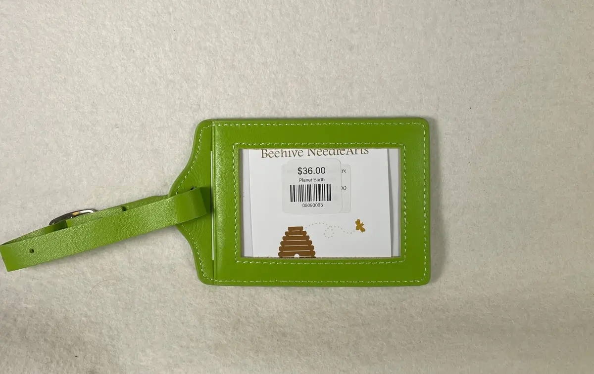 Planet Earth Leather Luggage Tag- Lime 1