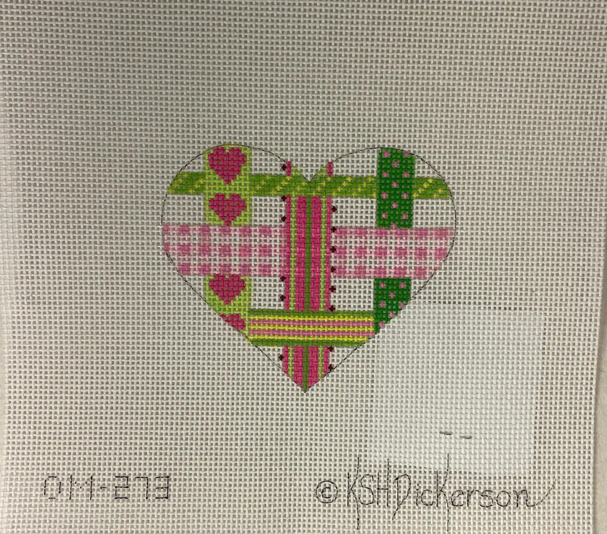Kate Dickerson Om-273 Mini Heart- Woven Ribbons, Pinks And Greens 1
