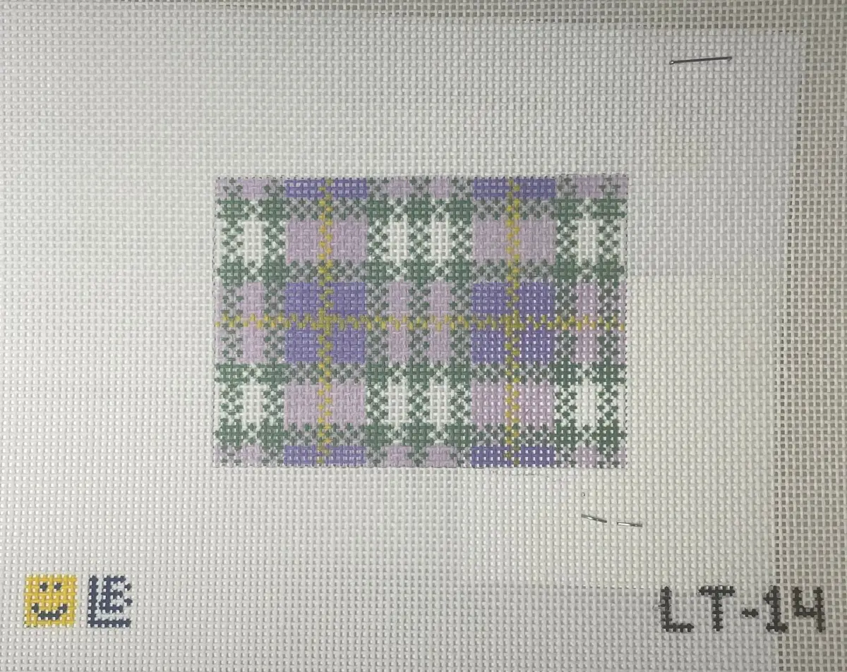 * Lauren Bloch Lt14 Lavender Fields Purple Plaid Luggage Tag 1
