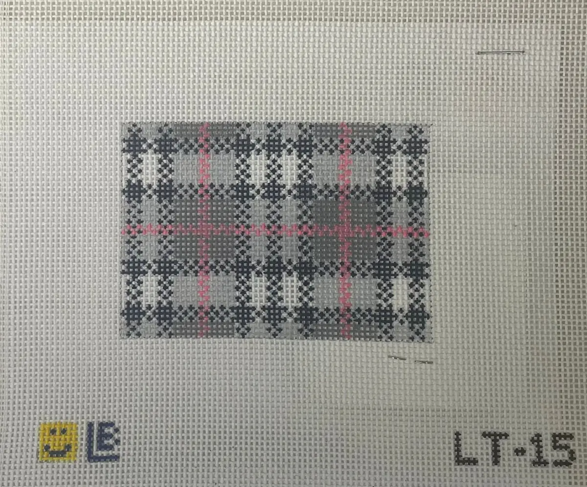 * Lauren Bloch Lt15 Vineyard Vines Grey And Blue Plaid Luggage Tag 1