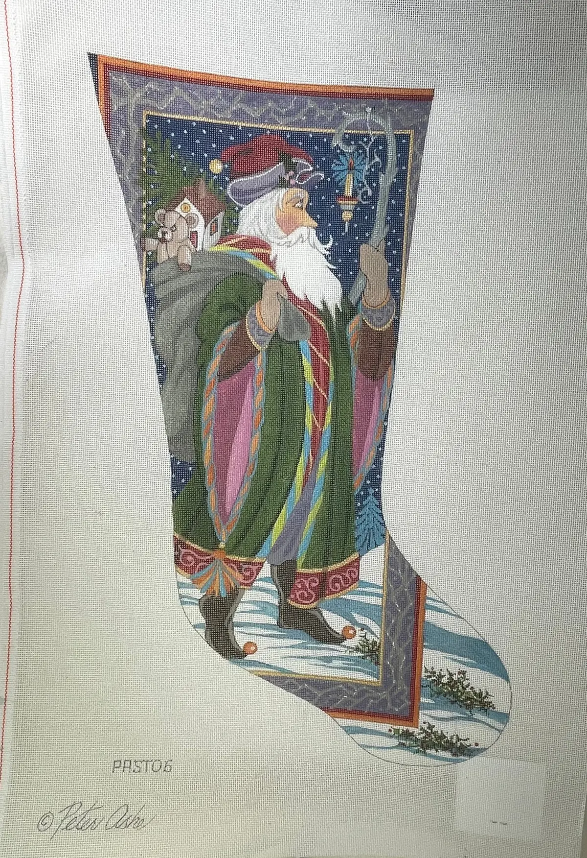* Peter Ashe / Twisted Stitches Past06 St. Nick And Candle Staff Stocking 1
