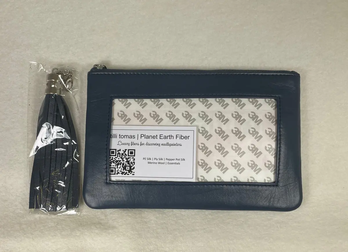 Planet Earth Lamb Skin Pouch With Tassel / Navy Blue 1