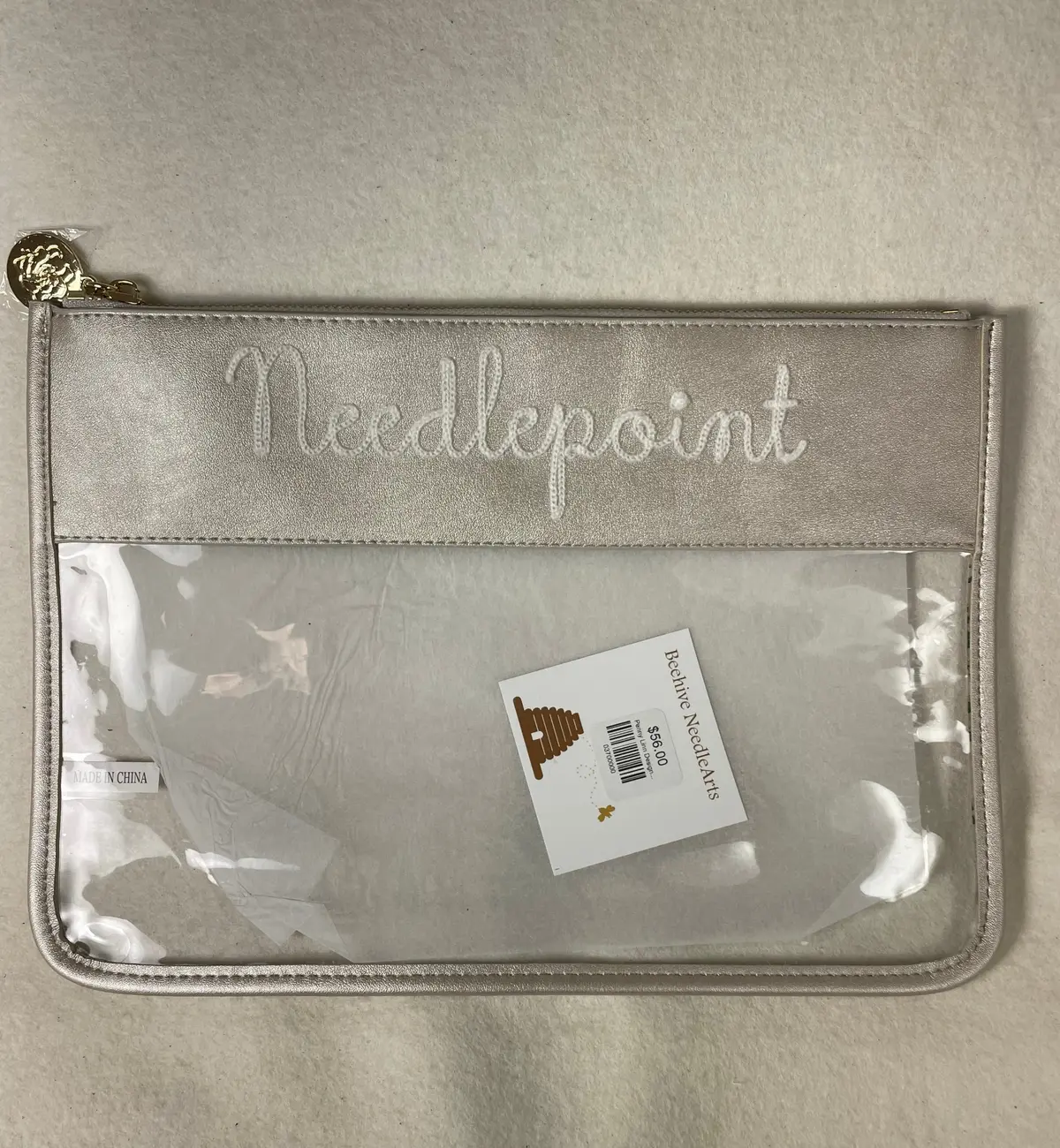 Penny Linn Designs Needlepoint Clear Zip Pouch- Silver 1