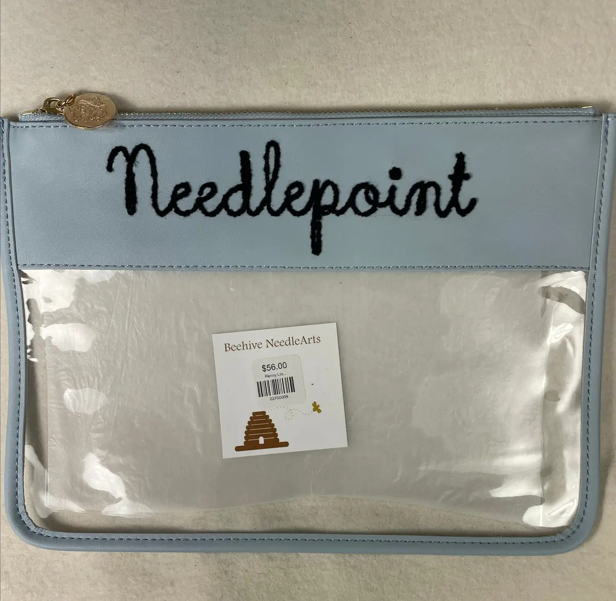 Penny Linn Needlepoint Clear Zip Pouch- Light Blue 1