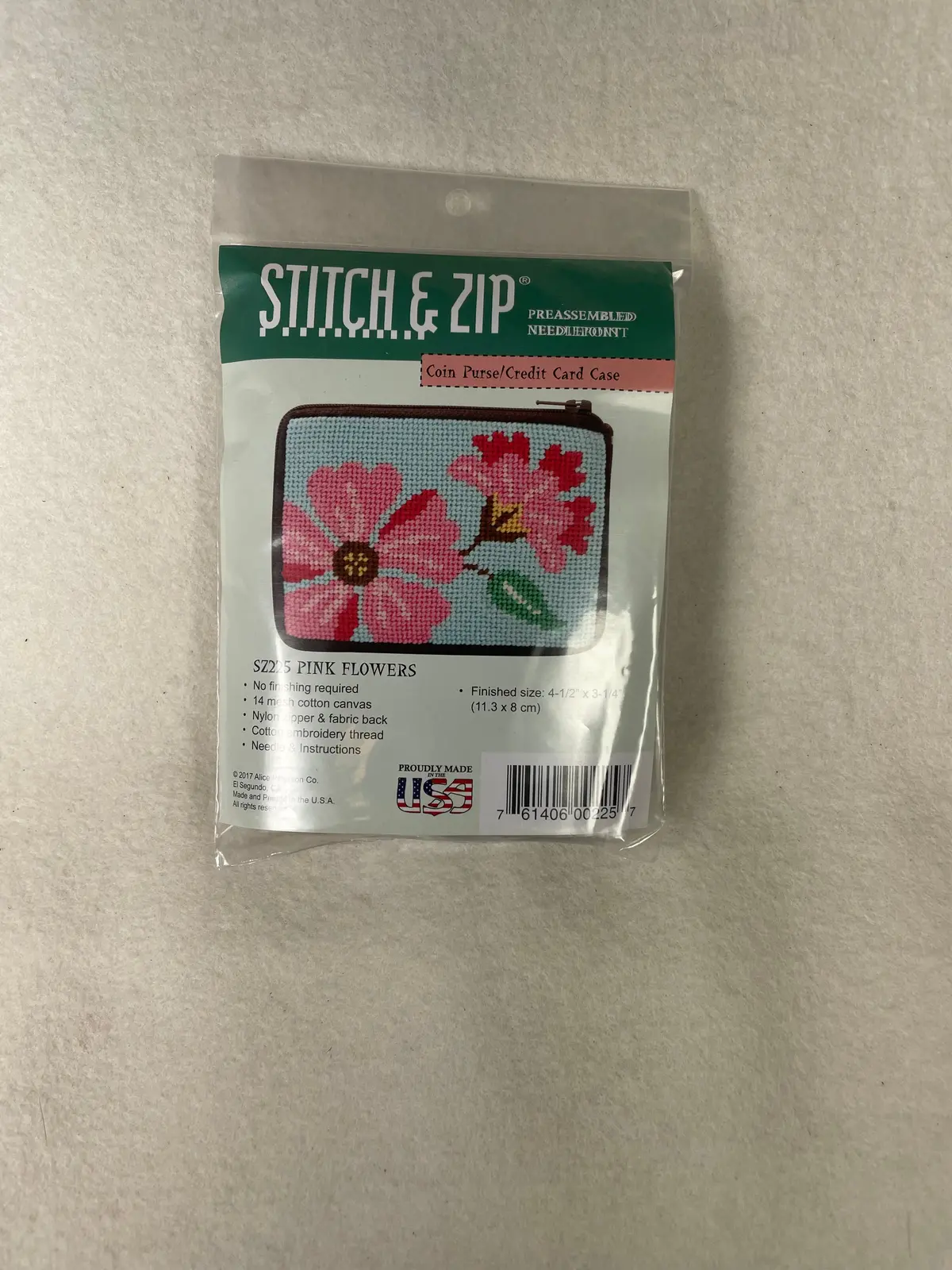 *Alice Peterson Sz225 Stitch And Zip Pink Flowers Coin Purse 1