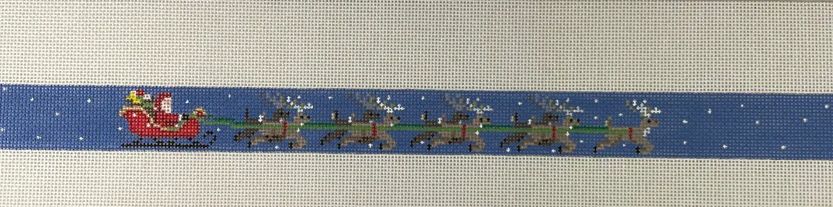 * Susan Roberts Needlepoint 1913 Santa In Sleigh And Reindeer Dog Collar- 18M 1