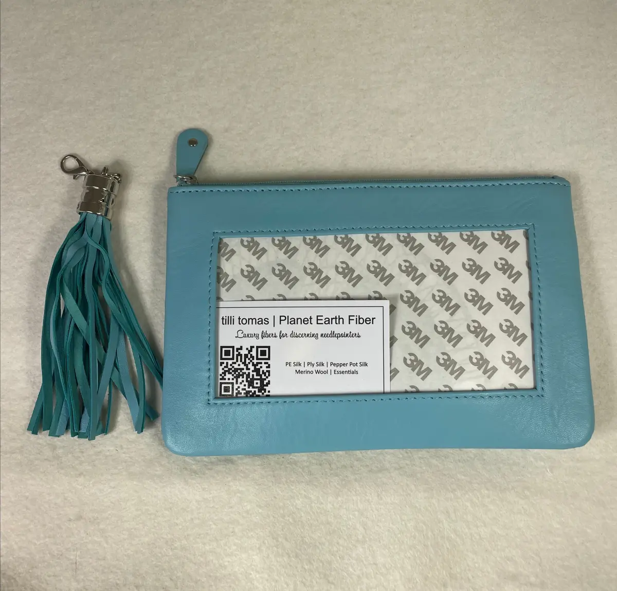 Planet Earth Lamb Skin Pouch With Tassel / Light Aqua 1