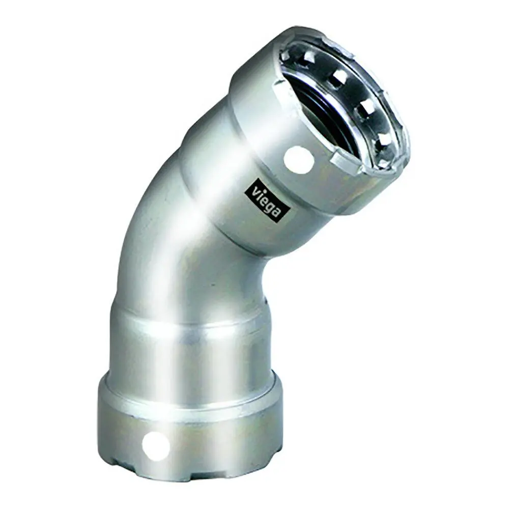 Viega Megapress 1-1/2" 45 Stainless Steel 304 Elbow - Double Press Connection - Smart Connect Technology [95070] 1